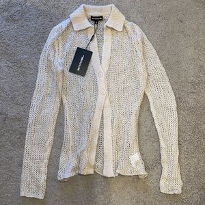 NWT Pretty Little Thing Cream Knit Button Plunge Shirt. Size Small